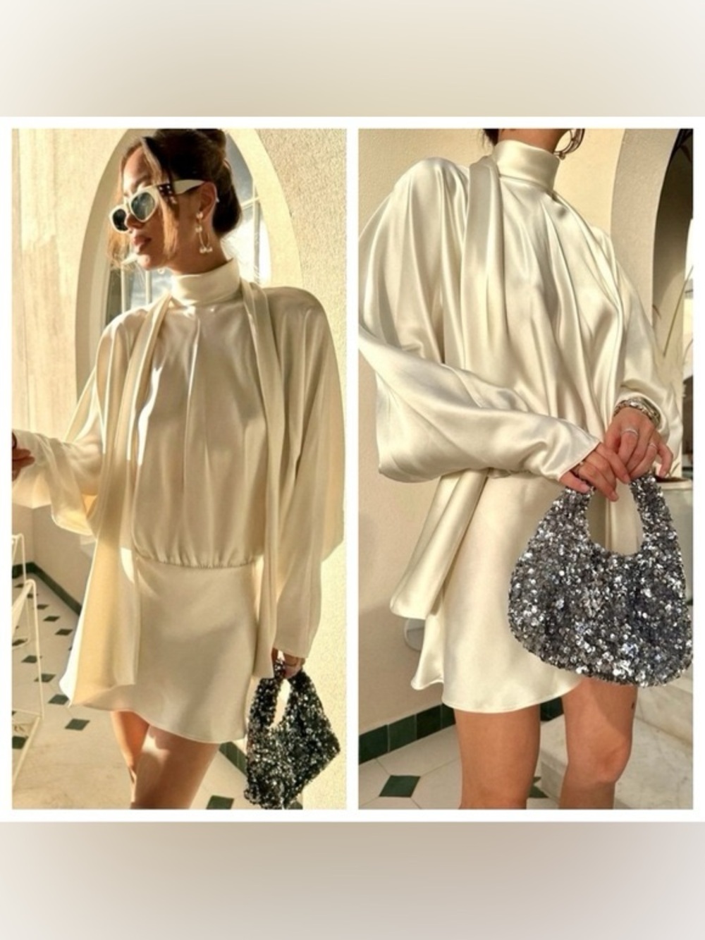 ZARA White Short Satin Foulard Dress (New with tags)